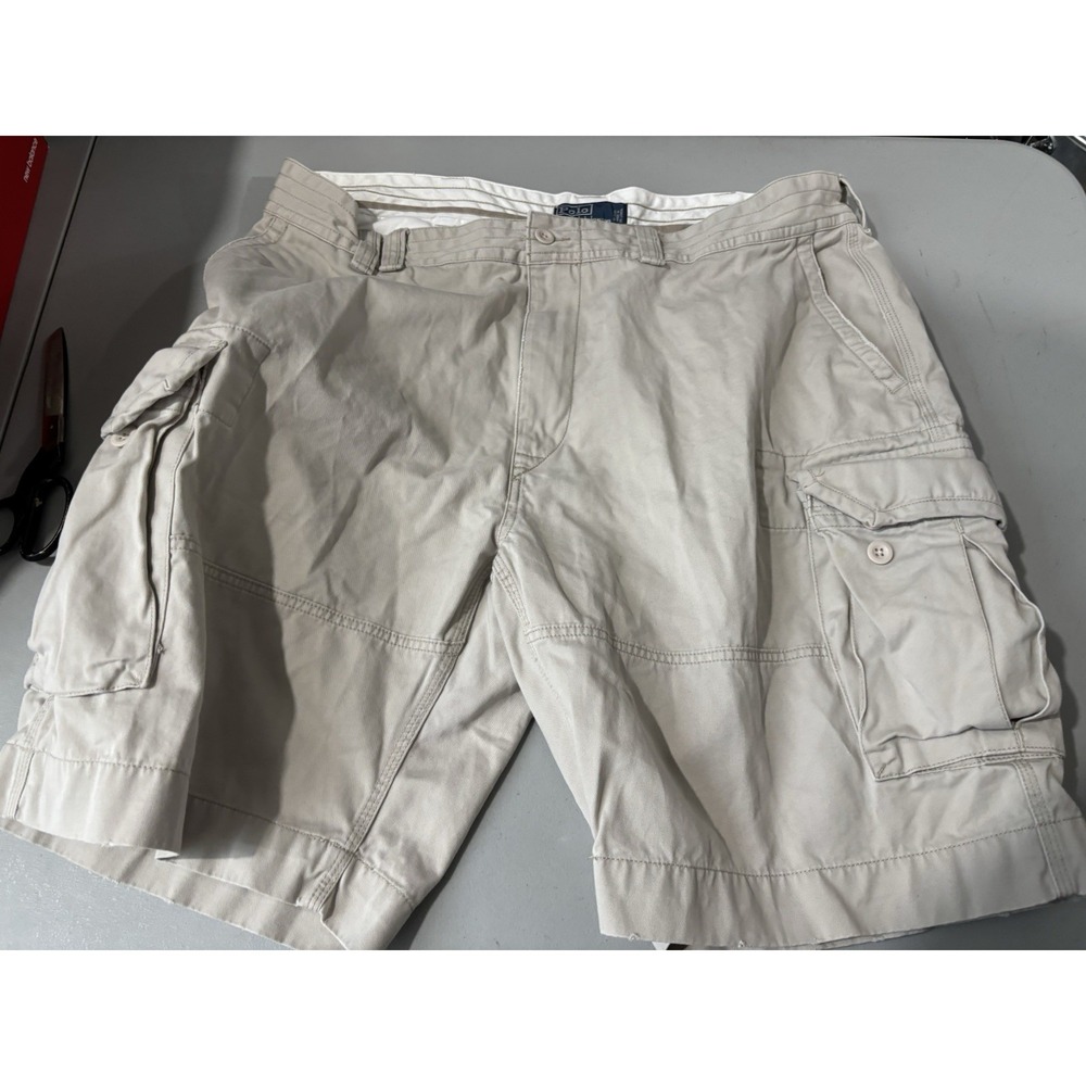 VTG Polo Ralph Lauren Cargo Shorts Mens Sz 42 Tan Khaki Baggy Pockets